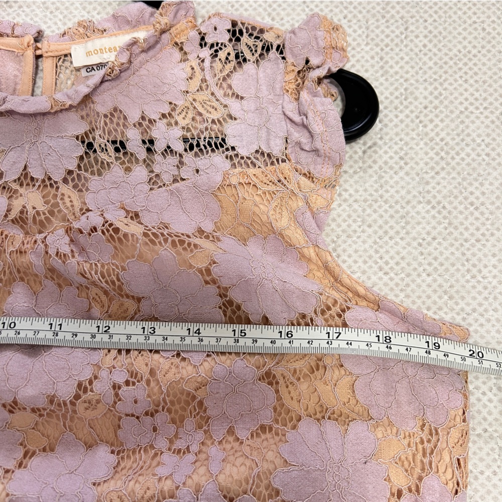 Monteau Pink Floral Lace Ruffle Sleeveless Top Size XL - Picture 5 of 6